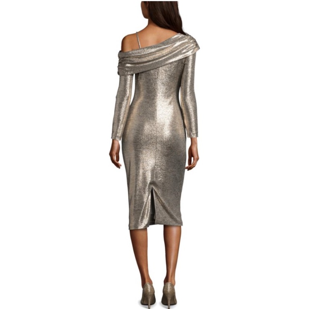 Betsy and Adam gold asymmetrical metallic gold midi dress, Festive dress - Picture 2 of 12